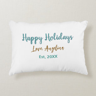 Cojín Decorativo felices fiestas azul marrón nombre amor navidad es