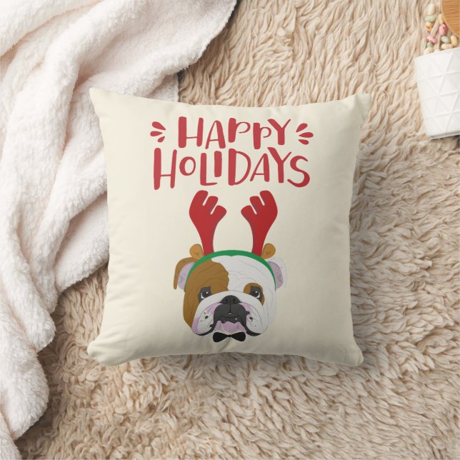 Cojín Decorativo Felices fiestas - Bulldog inglés lindo - Navidades (Manta)