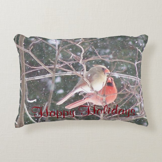 Cojín Decorativo Felices Fiestas Cardenales Pareja (Anverso)