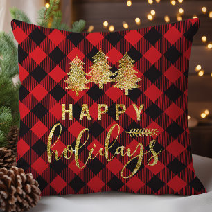 Cojín Decorativo Felices Fiestas de Plaid Búfalo