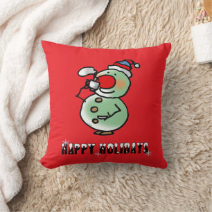 Cojín Decorativo Felices fiestas (divertido muñeco de nieve)