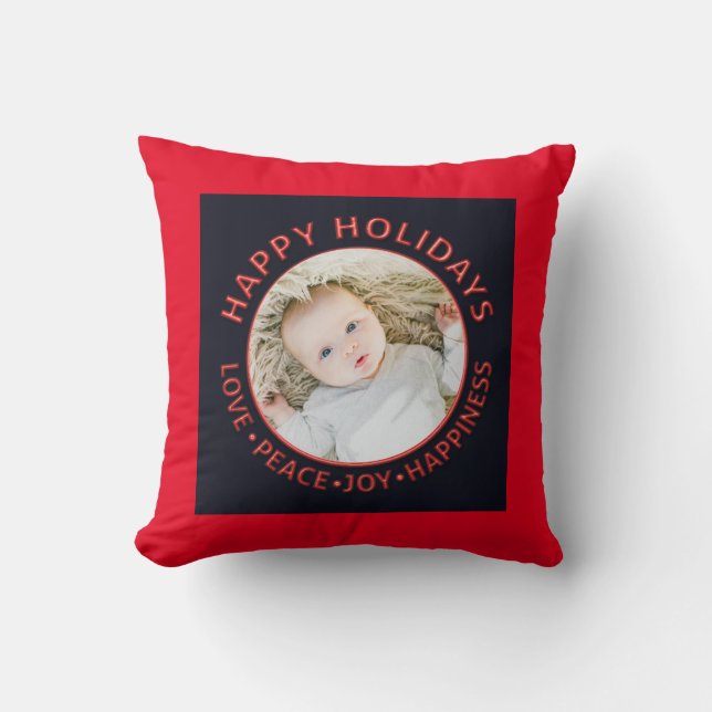 Cojín Decorativo Felices Fiestas Foto Amor Paz Alegría Felicidad (Anverso)
