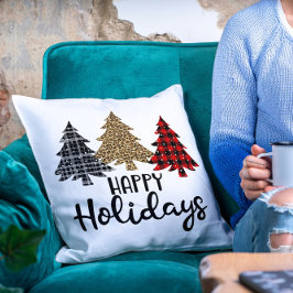 Cojín Decorativo Felices Fiestas Jugadas Árboles de Navidad