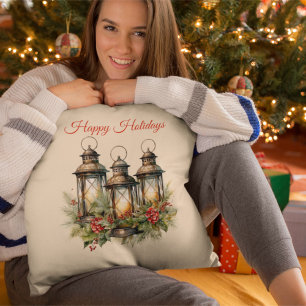 Cojín Decorativo Felices Fiestas Linternas de Invierno