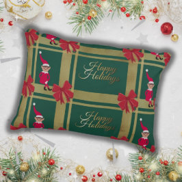Cojín Decorativo Felices Fiestas Modernas Oro Tartán Verde