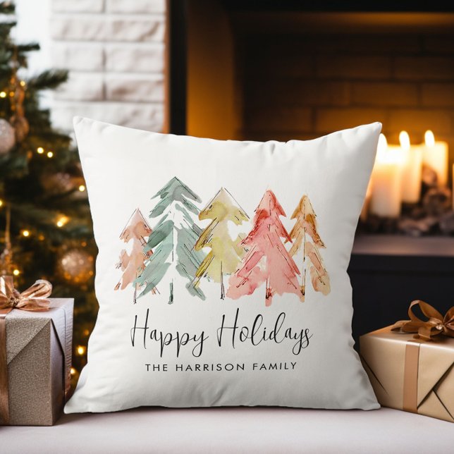 Cojín Decorativo Felices Fiestas Navidades de acuarela de Pine Tree (Subido por el creador)
