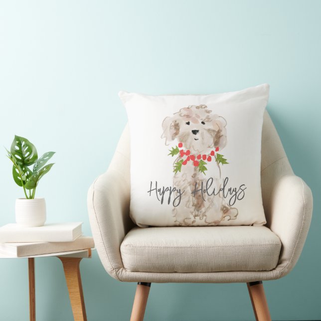 Cojín Decorativo Felices fiestas Navidades de perro Cockapoo (Silla)