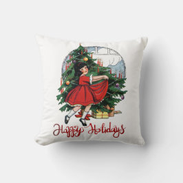 Cojín Decorativo Felices Fiestas,Niña Pino Antiguo