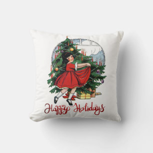Cojín Decorativo Felices Fiestas,Niña Pino Antiguo