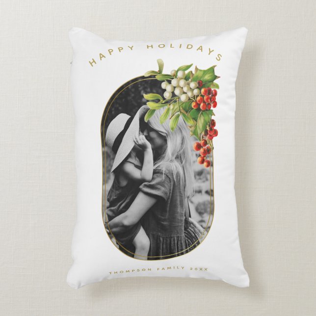 Cojín Decorativo Felices fiestas Personalizado Foto Navidades famil (Frente (Vertical))