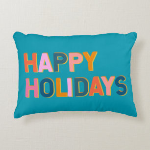 Cojín Decorativo Felices Fiestas Tipografía Azul Caprichosa y Llena