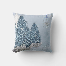 Cojín Decorativo Felices Navidad de la bola azul y blanca de la