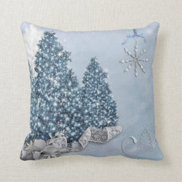 Cojín Decorativo Felices Navidad de la bola azul y blanca de la