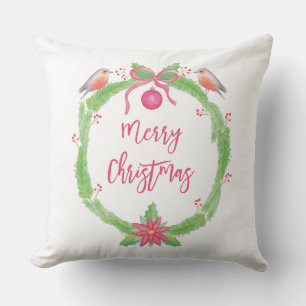 Cojín Decorativo Felices Navidad de la guirnalda del acebo de la