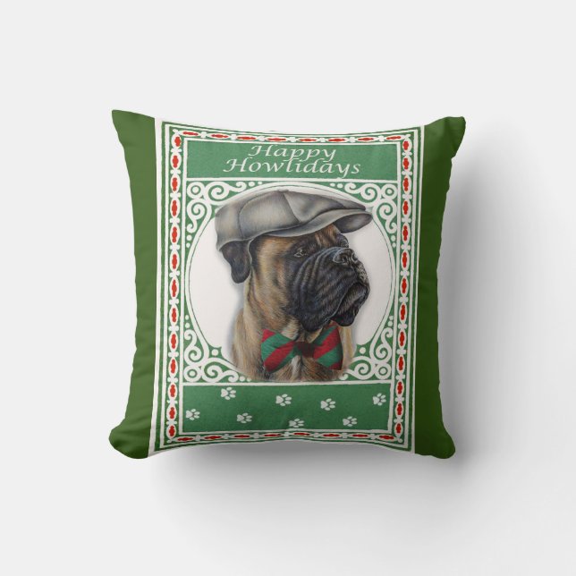 Cojín Decorativo Felices Navidades Boxer Dog Holiday Art (Anverso)