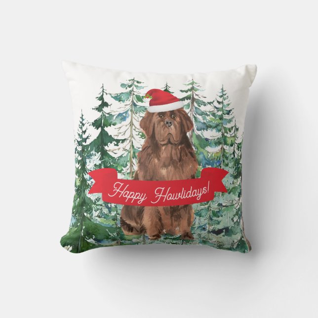 Cojín Decorativo Felices Navidades de Perros de Terranova (Anverso)