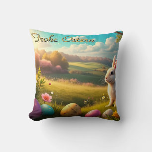 Cojín Decorativo Felices Pascuas en un paisaje primaveral