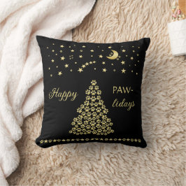 Cojín Decorativo Felices Pawlidays, árbol de navidad Gold brillante