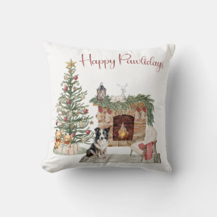 Cojín Decorativo Felices Pawlidays Diseño de Perro - Collie