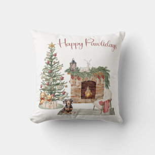 Cojín Decorativo Felices Pawlidays Diseño de Perro - Dachshund