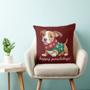 Cojín Decorativo Felices Pawlidays   Navidades Cosmos Pitbull Puppy