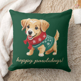 Cojín Decorativo Felices Pawlidays | Navidades Sweater Goldie Puppy