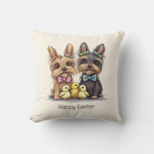 Cojín Decorativo Felices Perros Terrier de Yorkshire en Pascua