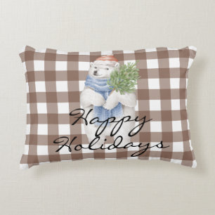 Cojín Decorativo Felices vacaciones oso polaco diseño lindo marrón