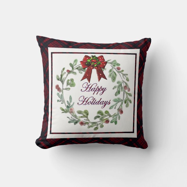 Cojín Decorativo Felices vacaciones Red Plaid (Anverso)