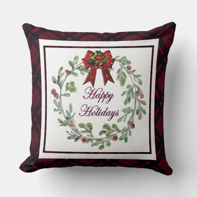 Cojín Decorativo Felices vacaciones Red Plaid (Anverso)