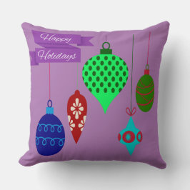 Cojín Decorativo Felices vacaciones y ornamentos colgantes ricos mo