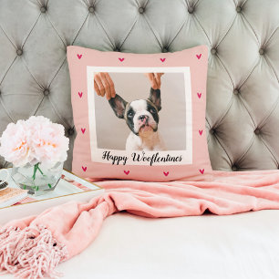 Cojín Decorativo Felices Wooflentines Con Foto De Perro   Rojo y Ro