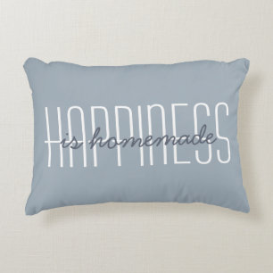 Cojín Decorativo Felicidad es cita decorativa azul gris hecha a man