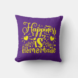 Cojín Decorativo Felicidad inspiradora cita morado amarillo
