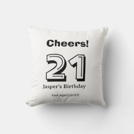 Cojín Decorativo Felicidades 21 cumpleaños nombre en letra negrita