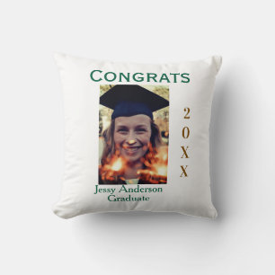 Cojín Decorativo Felicidades graduado verde dorado año 20XX nombre