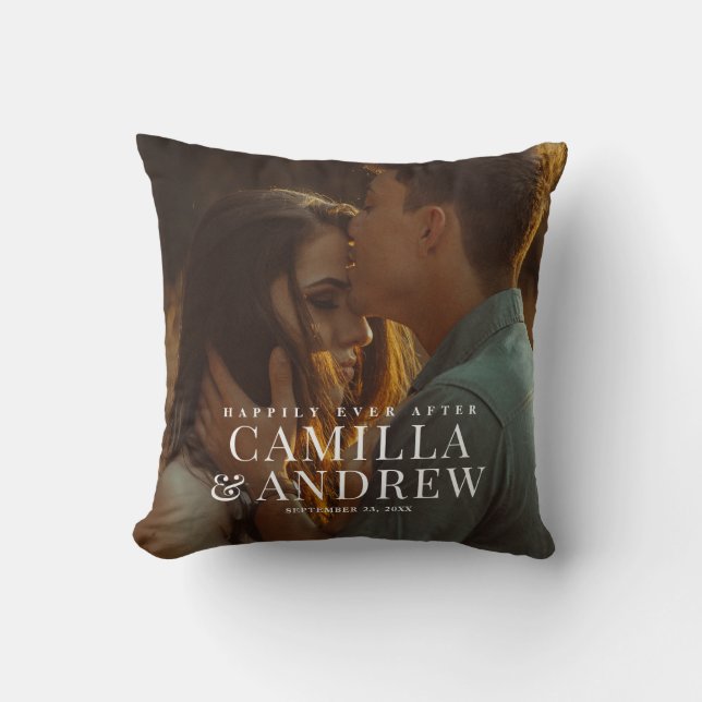 Cojín Decorativo Felicidades por la foto de las parejas Bodas (Anverso)