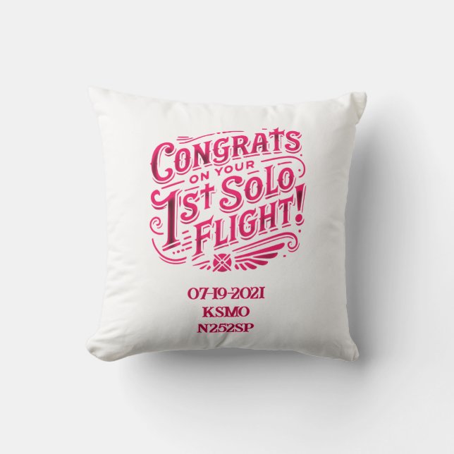Cojín Decorativo Felicidades por tu primer vuelo individual (Anverso)
