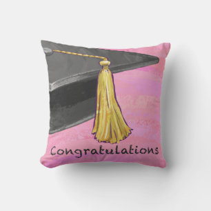 Cojín Decorativo Felicitaciones Graduado Negro y Rosa