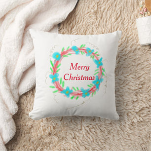 Cojín Decorativo Feliciz Navidad guirnalda azul roja acuarela holid