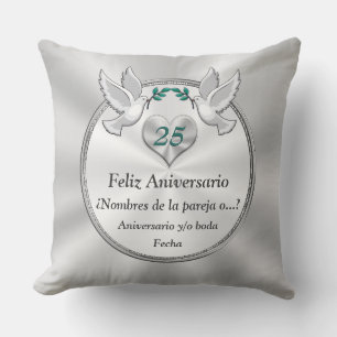 Cojín Decorativo Feliz 25.º Aniversario, Cojín. Regalos de bodas de