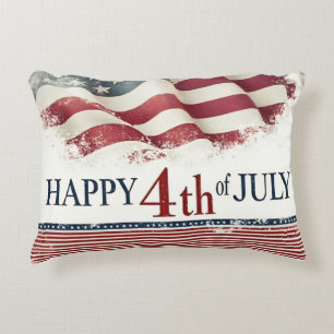 Cojín Decorativo Feliz 4 de julio - Diseño vintage de la bandera es