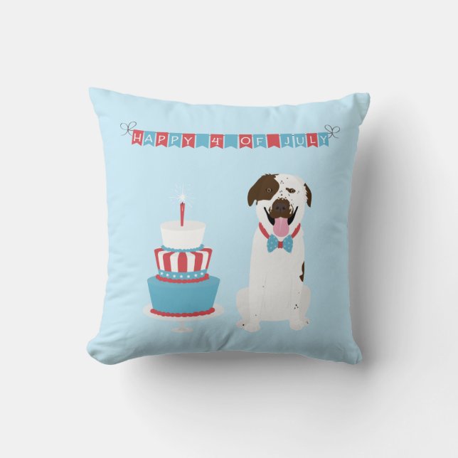 Cojín Decorativo Feliz 4 de julio Perro Rojo Azul Blanco (Anverso)