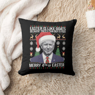 Cojín Decorativo Feliz 4 De Pascua, Funny Navidades Biden Feo