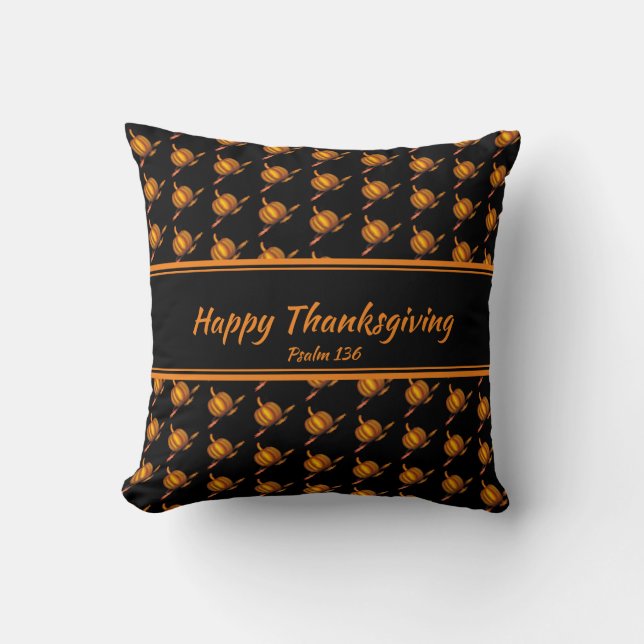 Cojín Decorativo FELIZ AGRADECIMIENTO Personalizado Naranja Negro (Anverso)