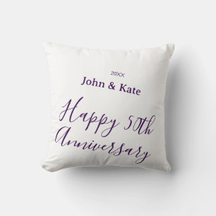 Cojín Decorativo Feliz aniversario 50 nombre año simple 