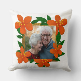 Cojín Decorativo Feliz aniversario mamá y papá Naranja Floral Roja