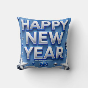 Cojín Decorativo Feliz Año Nuevo con brillo disco cromo