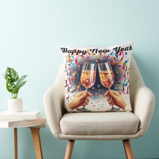 Cojín Decorativo Feliz Año Nuevo, deseos de champán (Silla)
