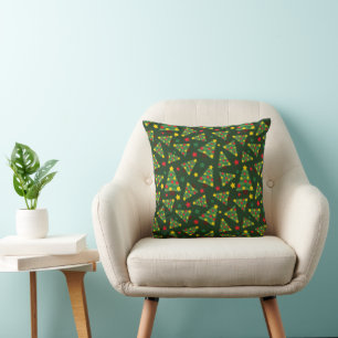 Cojín Decorativo Feliz Árbol de Navidad y colorida estrella Verde o
